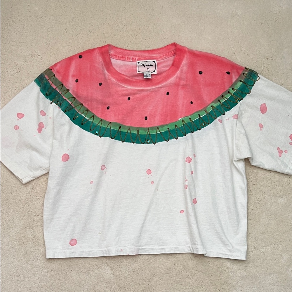Playful Vintage Watermelon Hand Painted Women's Tee
